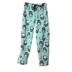 Cozy Penguin Print Pajama Pants - Aqua